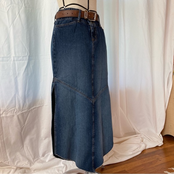 Paris Blues Vintage Denim Midi Skirt Side Slits - Picture 5 of 10